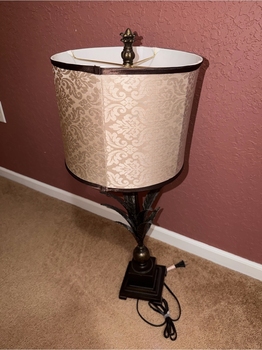 Elegant Beige Damask Table Lamp by